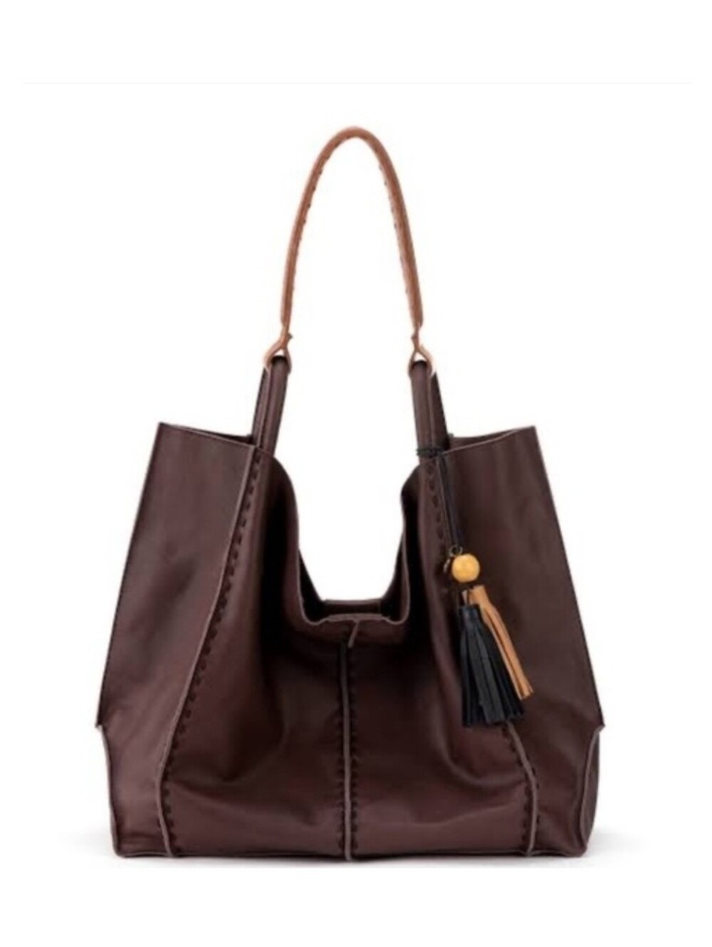 The Sak Los Feliz Brown Leather Tassel Tote Shoulder Bag